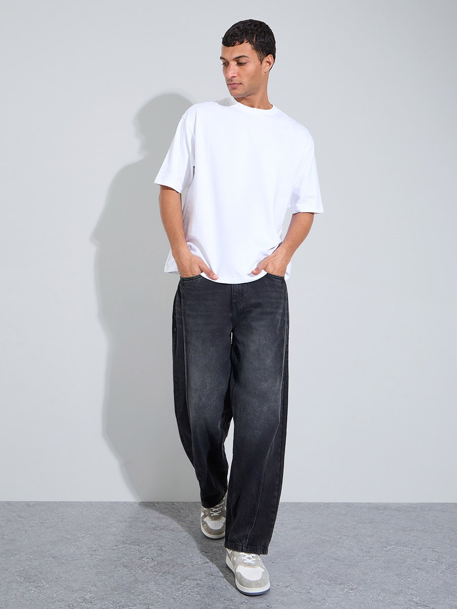 White Graphic Print Crew Neck Oversized T-Shirt