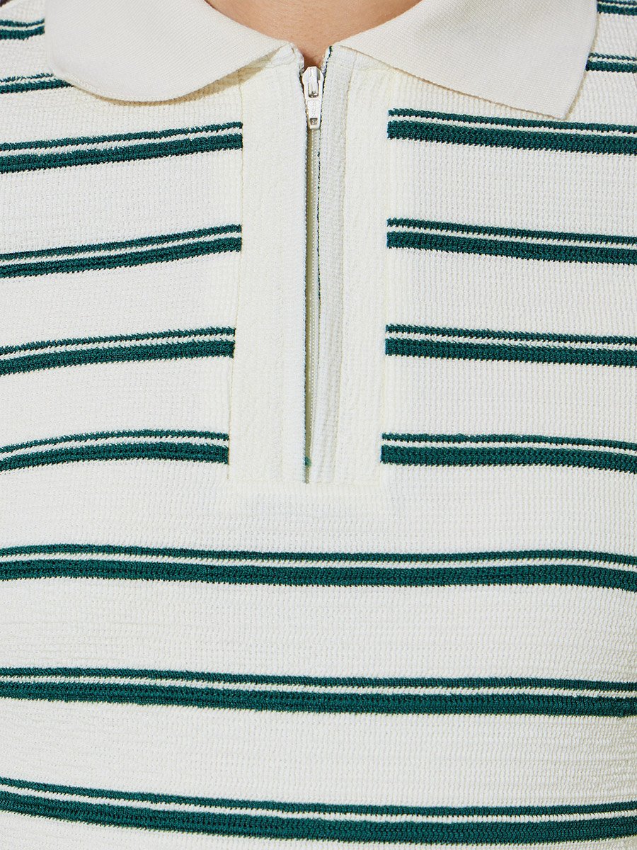 Off White Striped Fitted Knit Top