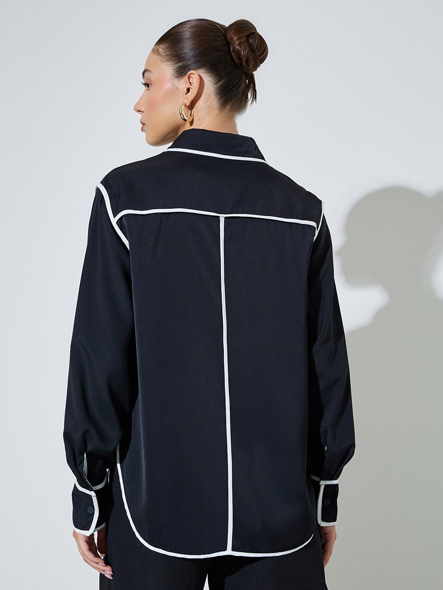 Black Contrast Trim Long Sleeve Shirt