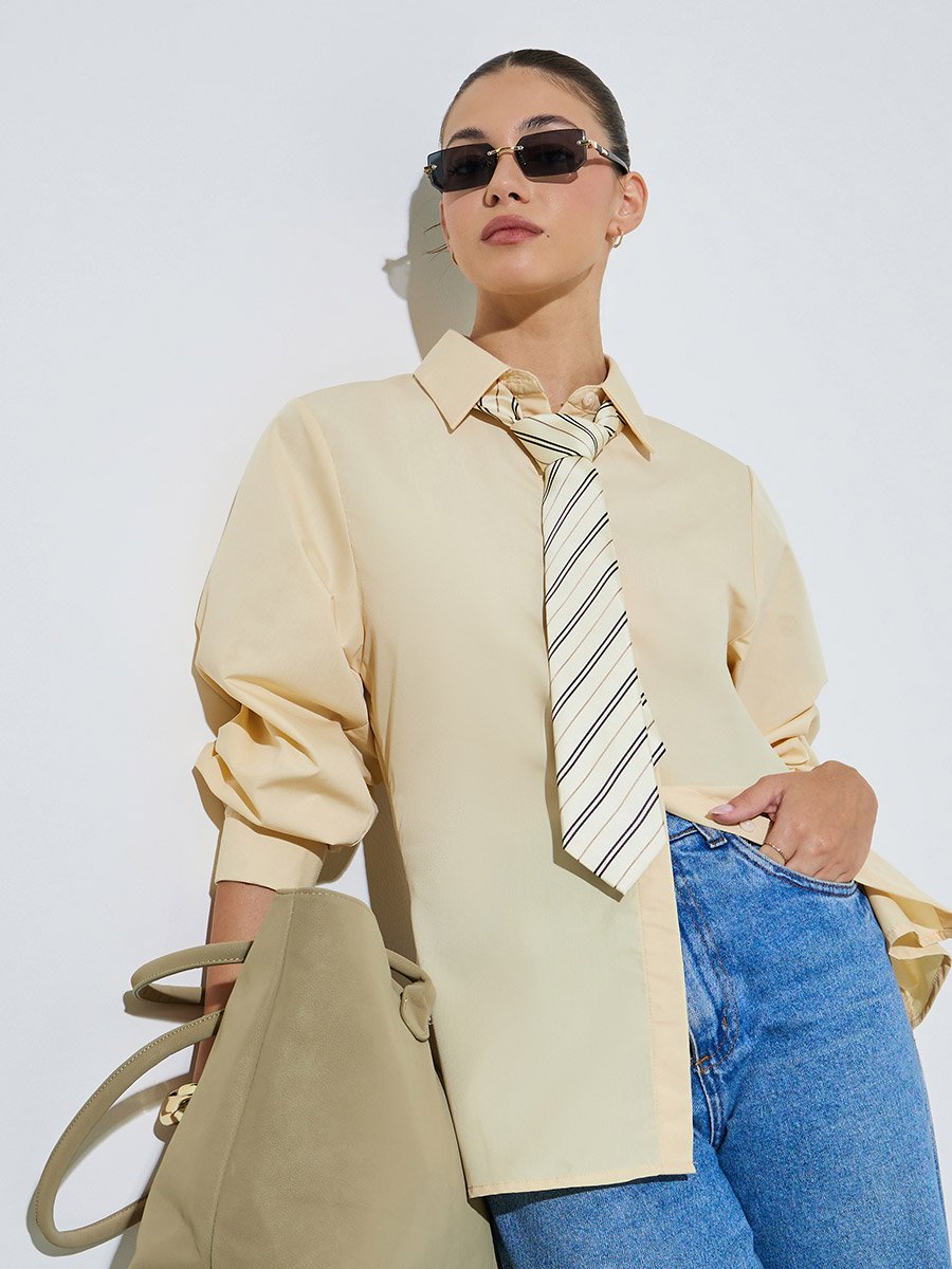 Yellow Long Sleeves Ruched Back Oversized Shirt