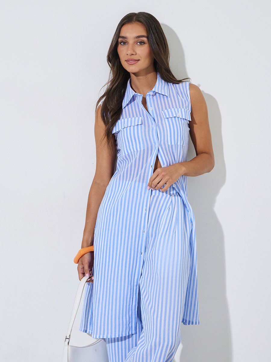 Beige Striped Longline Shirt