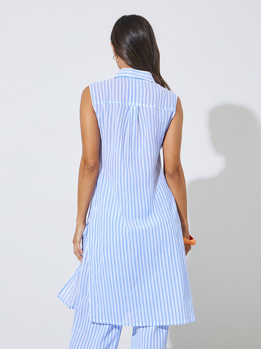 Beige Striped Longline Shirt