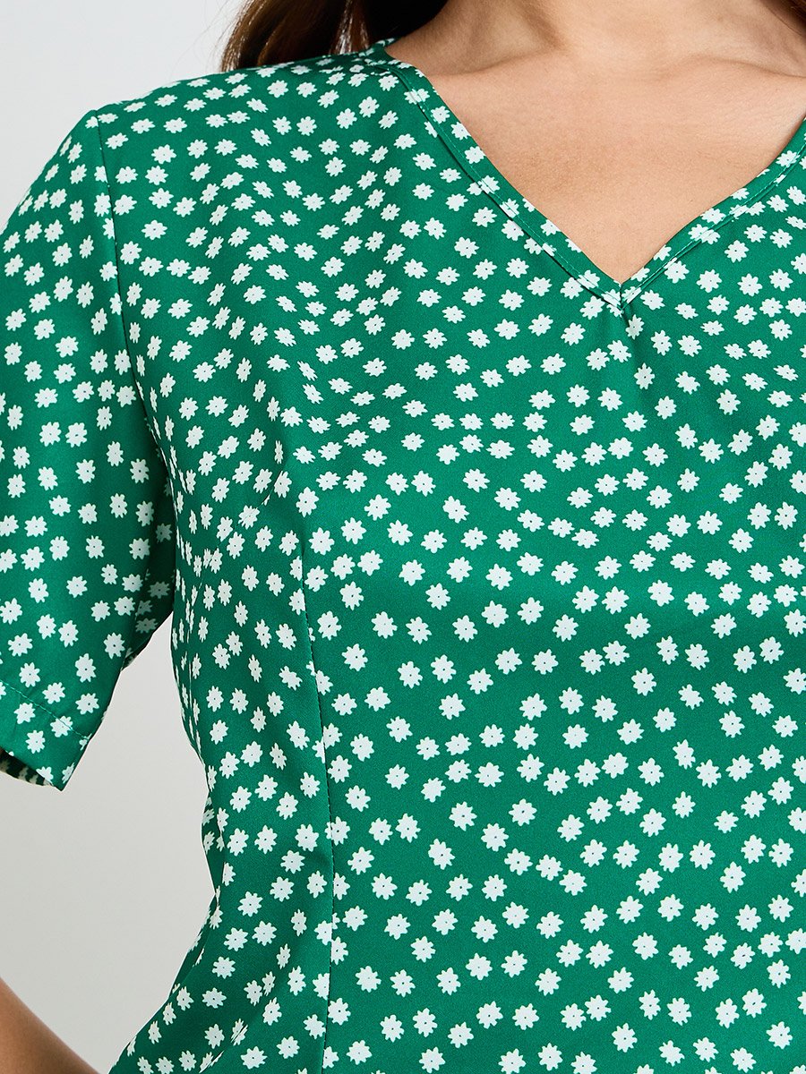 Green Polka Dot Print Knee-Length Dress