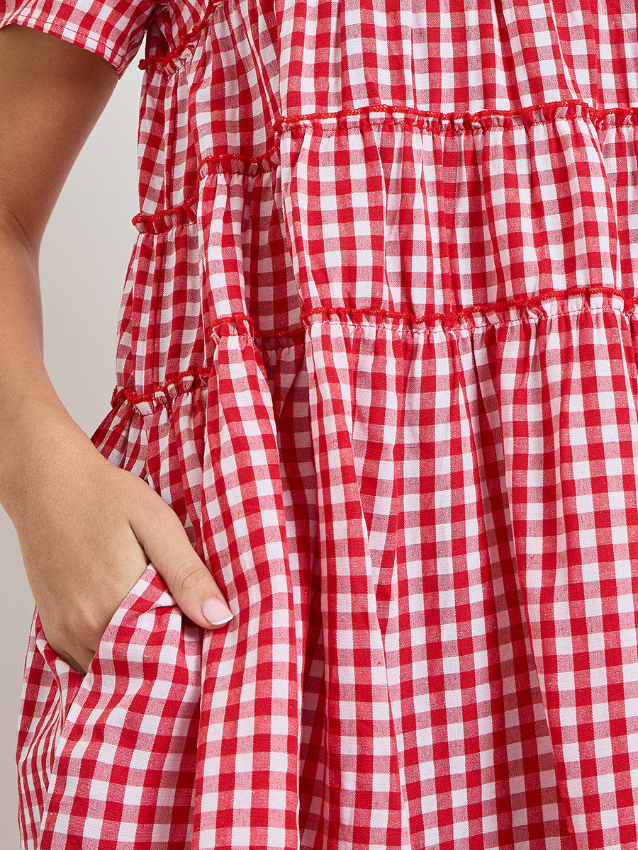 Red Gingham Check Pocketed Mini Dress