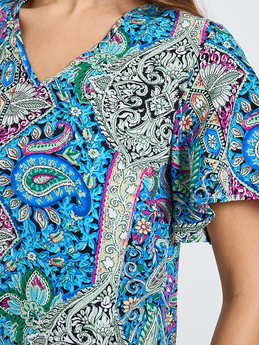 Paisley Print Short Sleeve Midi Dress
