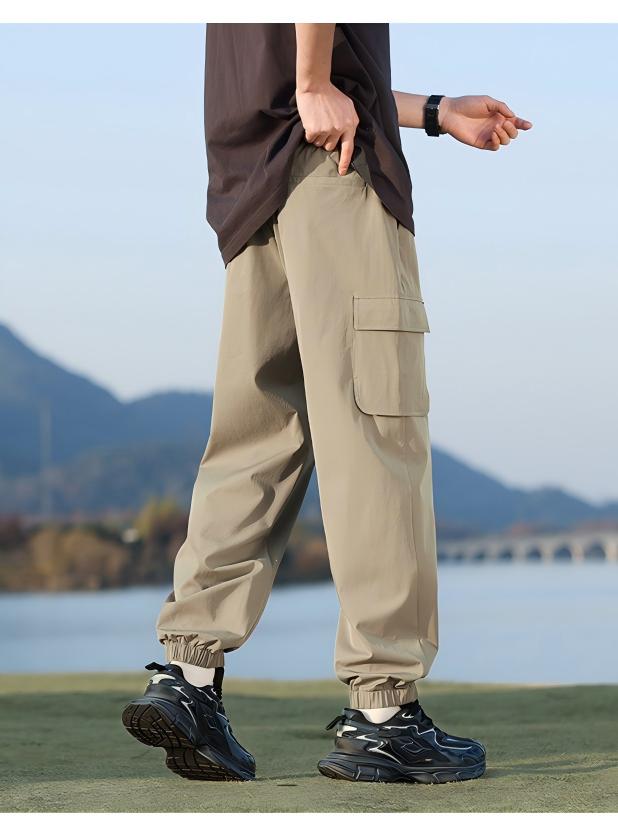 Men Beige Cargo Joggers
