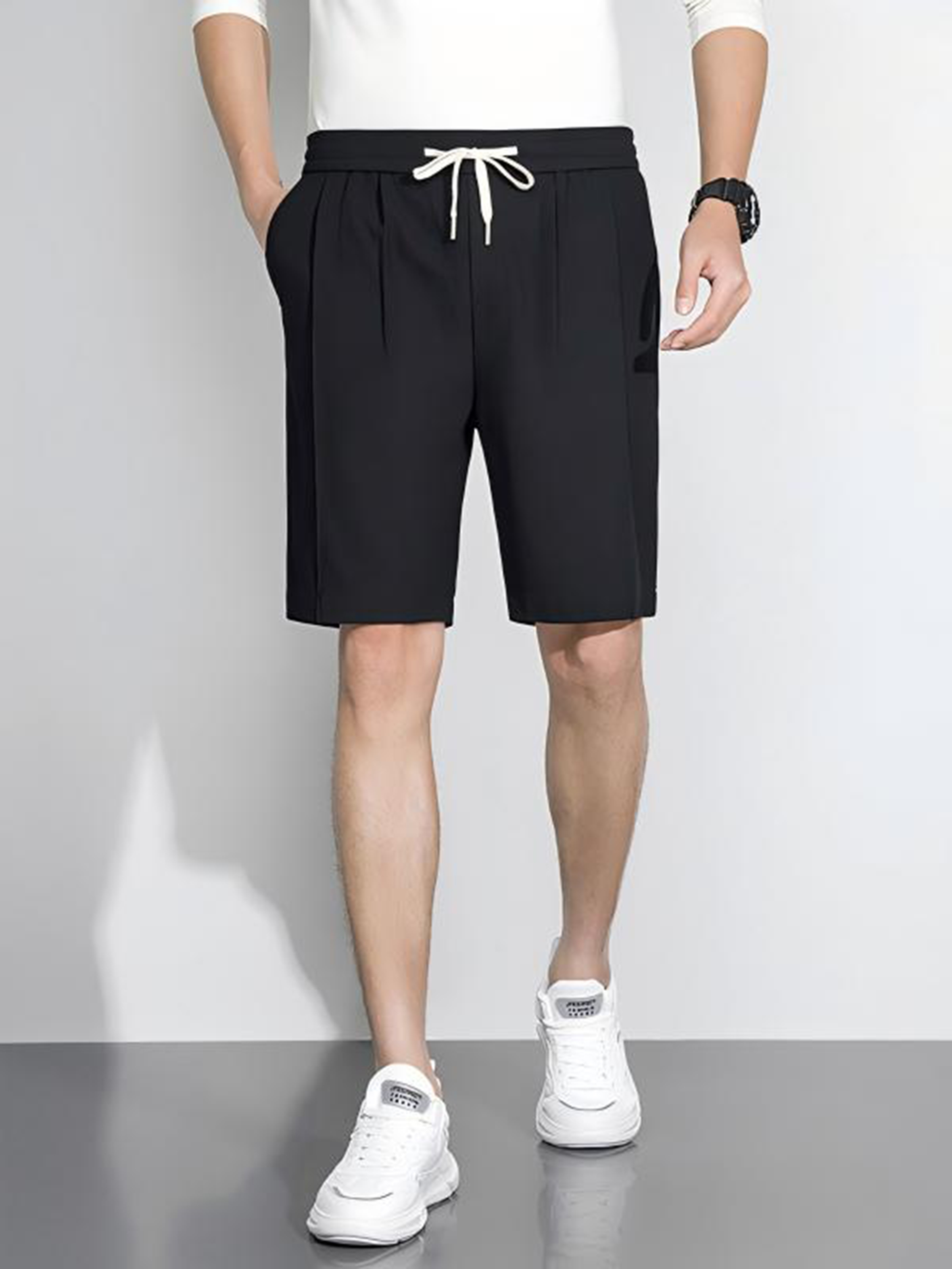 Men Black Waffle Knit Shorts