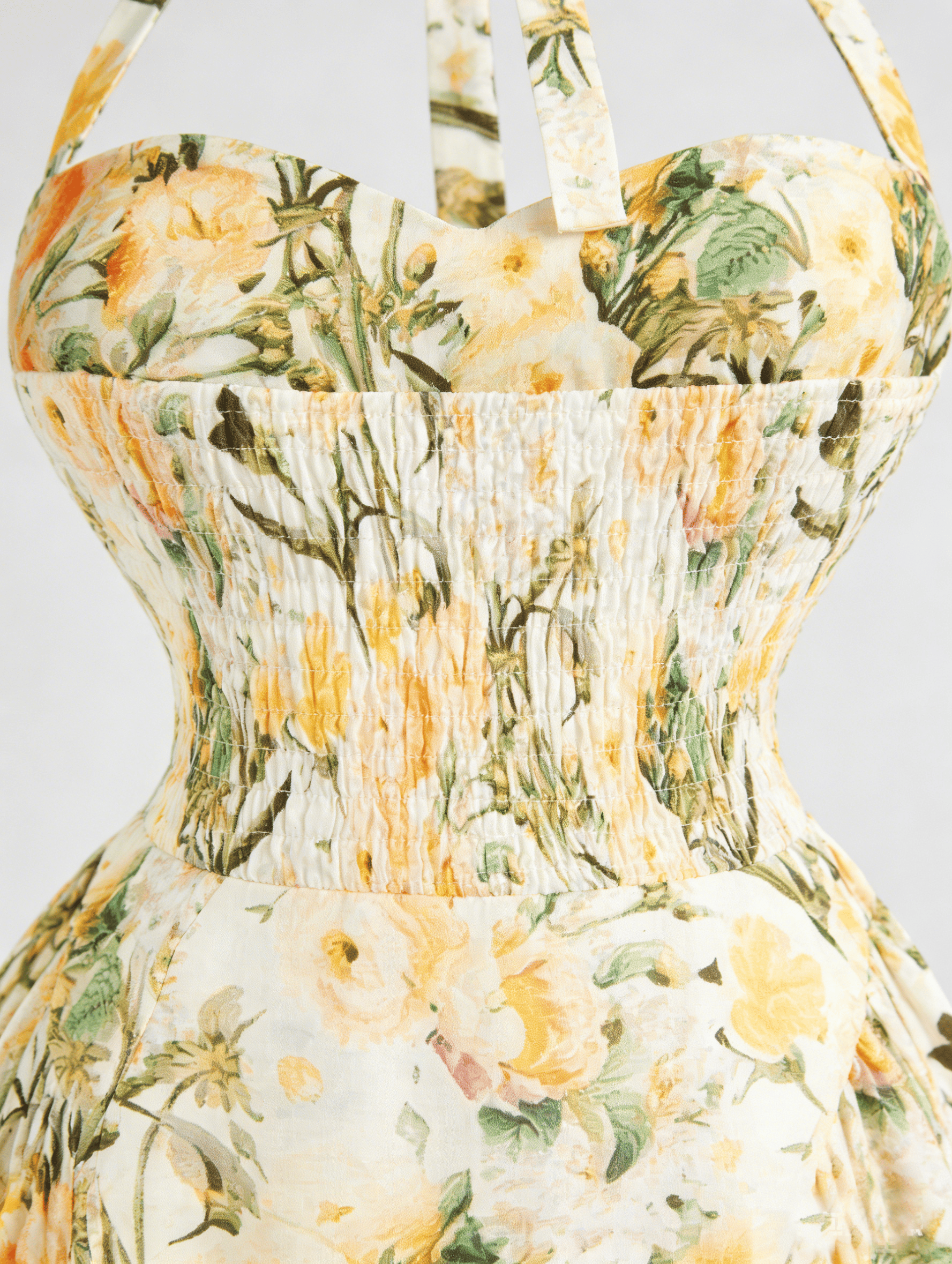 Cream Halter Neck Floral Midi Dress