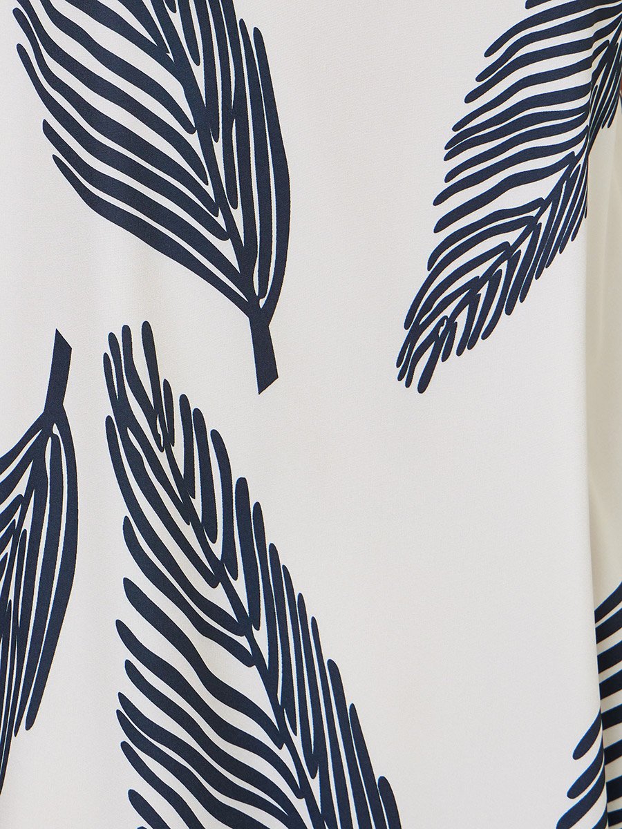 Beige Leaf Print Sleeveless A-Line Midi Dress