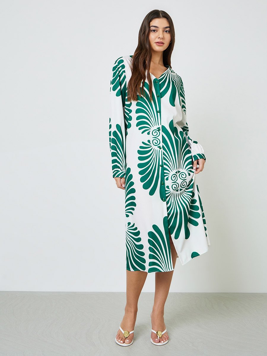 Plus Size Printed V-Neck Midi Dress