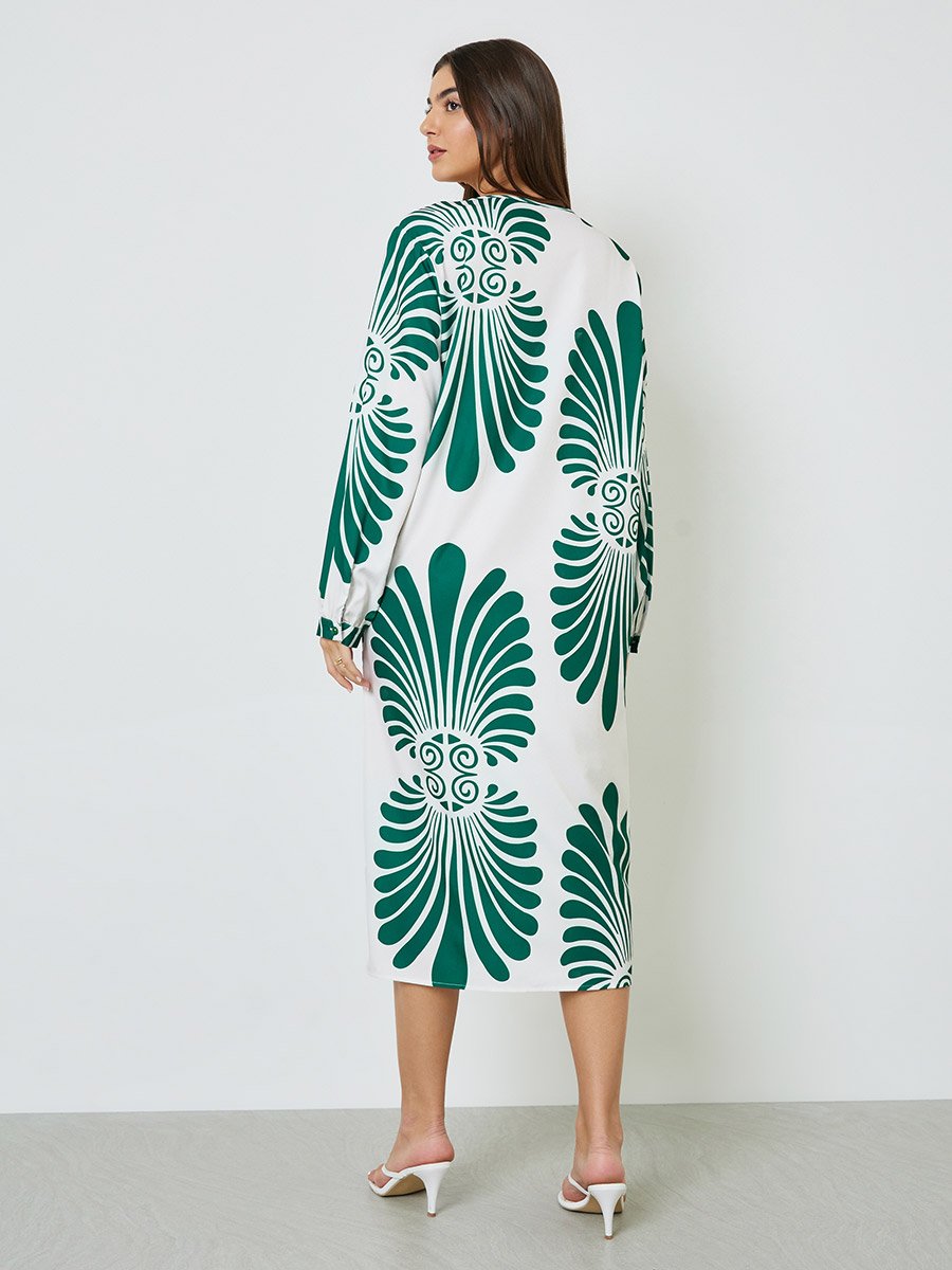 Plus Size Printed V-Neck Midi Dress