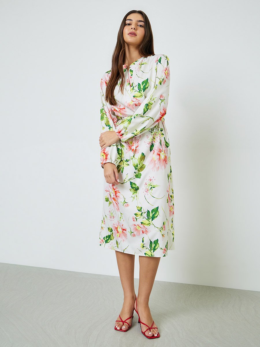Plus Size Floral Bishop Sleeve Midi Dress