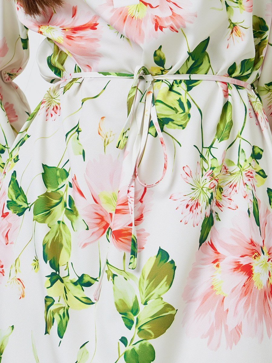 Plus Size Floral Bishop Sleeve Midi Dress