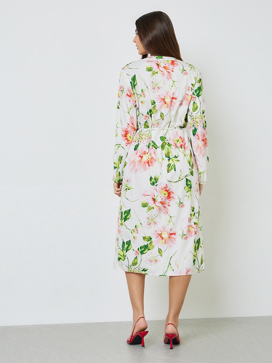 Plus Size Floral Bishop Sleeve Midi Dress