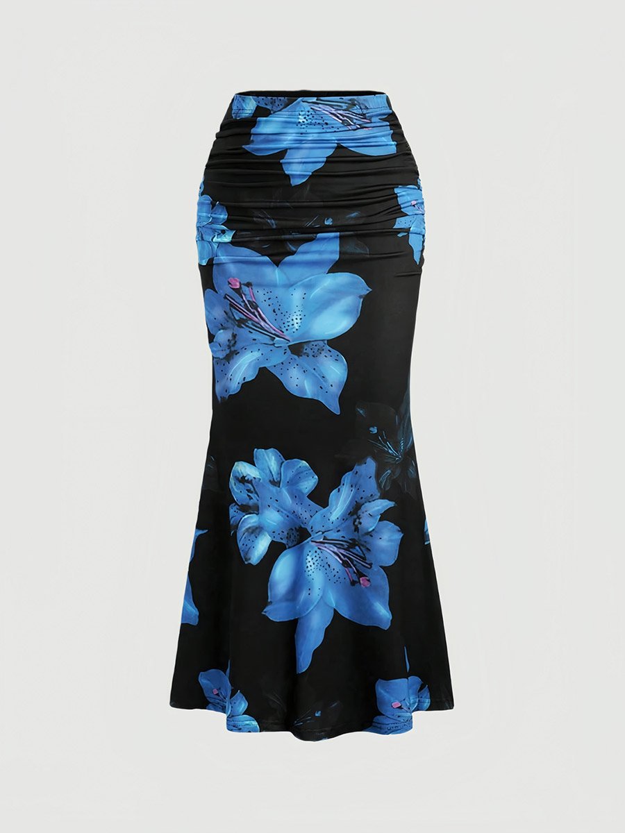 Black Floral Bodycon Maxi Skirt