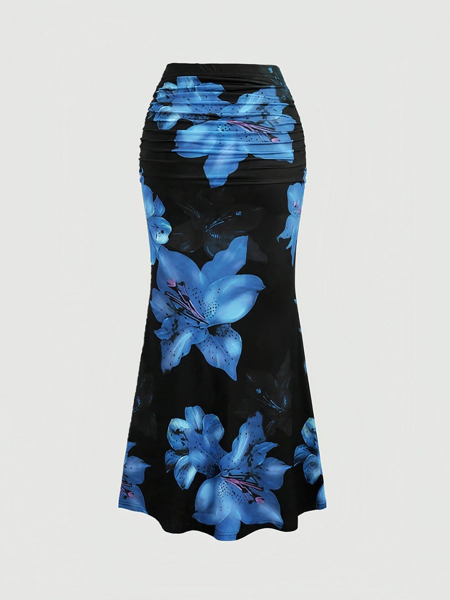 Black Floral Bodycon Maxi Skirt