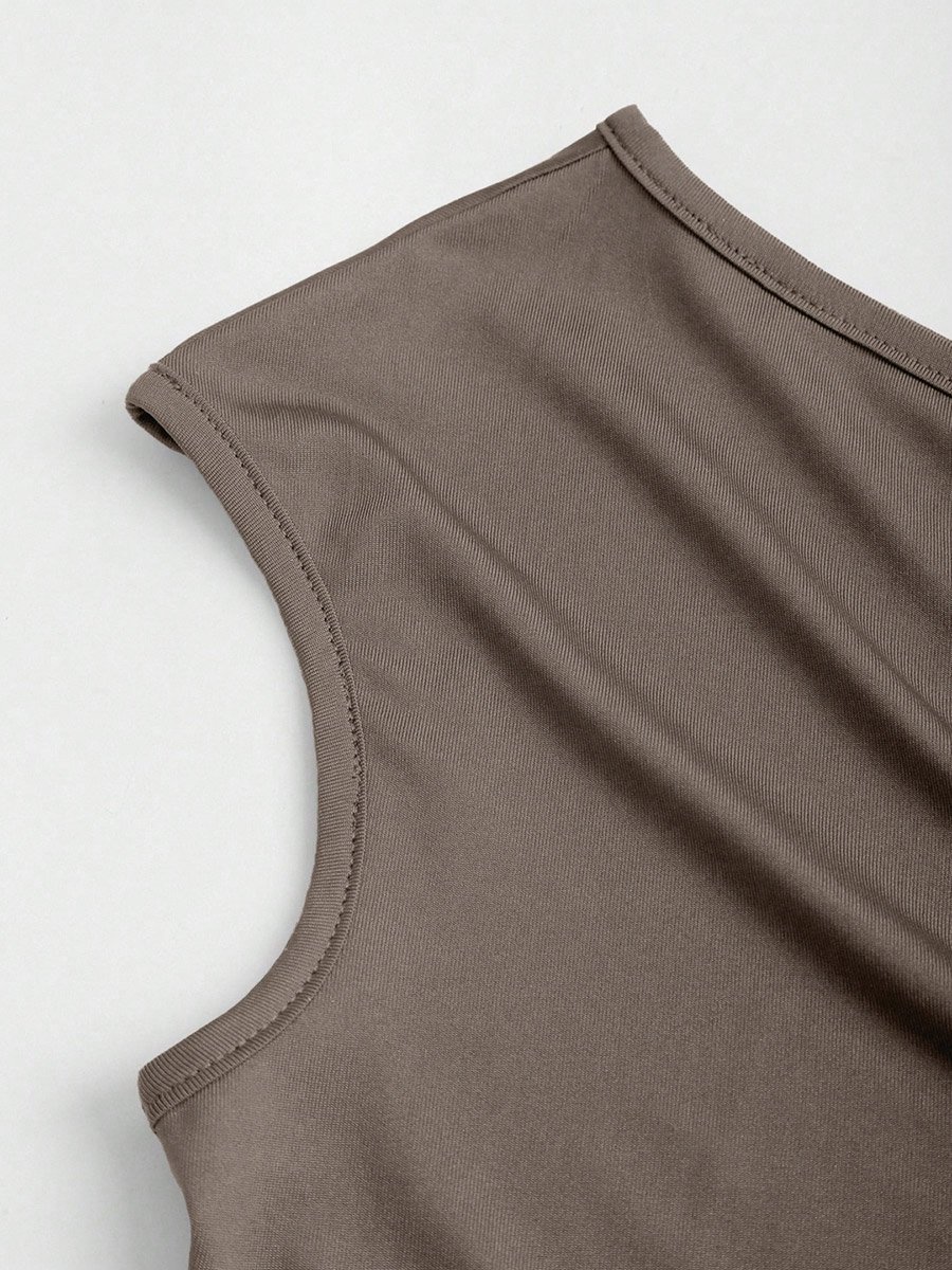 Brown One Shoulder Knot-Detail Top
