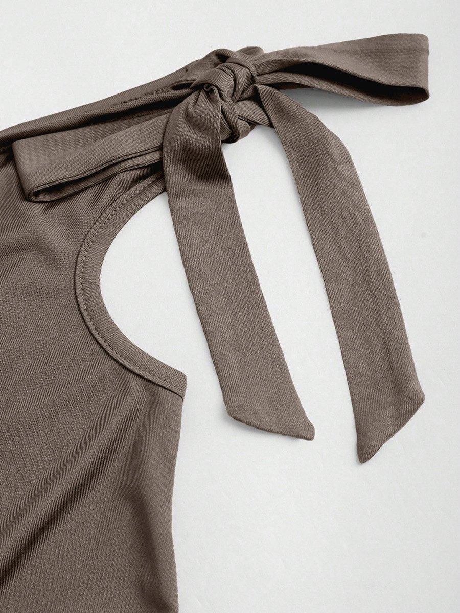 Brown One Shoulder Knot-Detail Top
