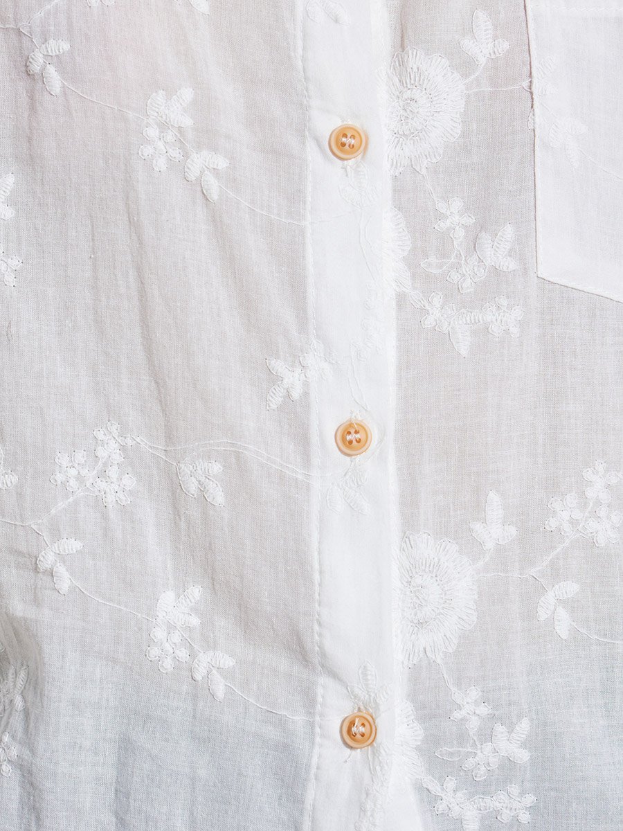 White Floral Embroidered Long Oversized Shirt
