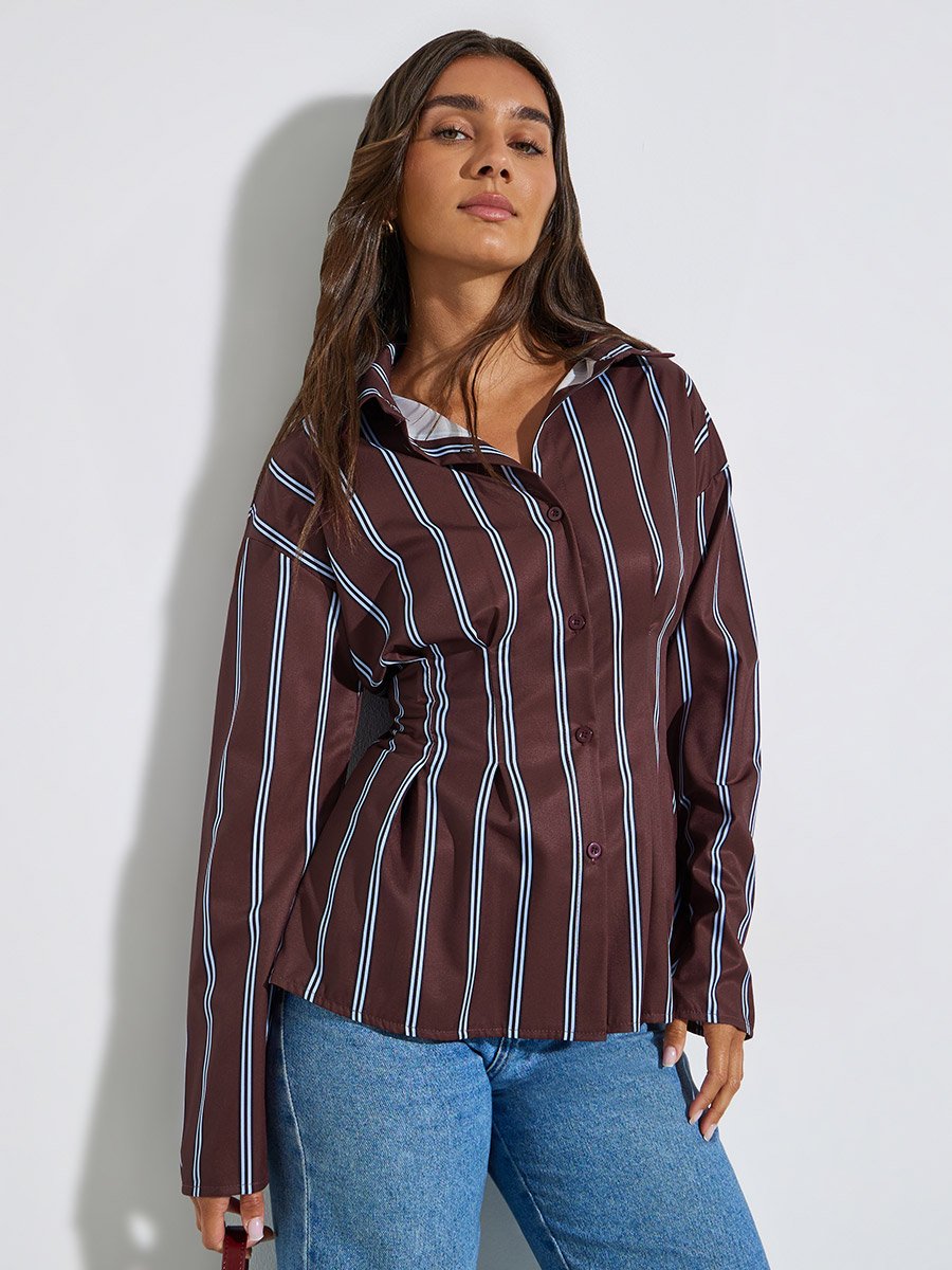 Brown Striped Long Sleeve Shirt