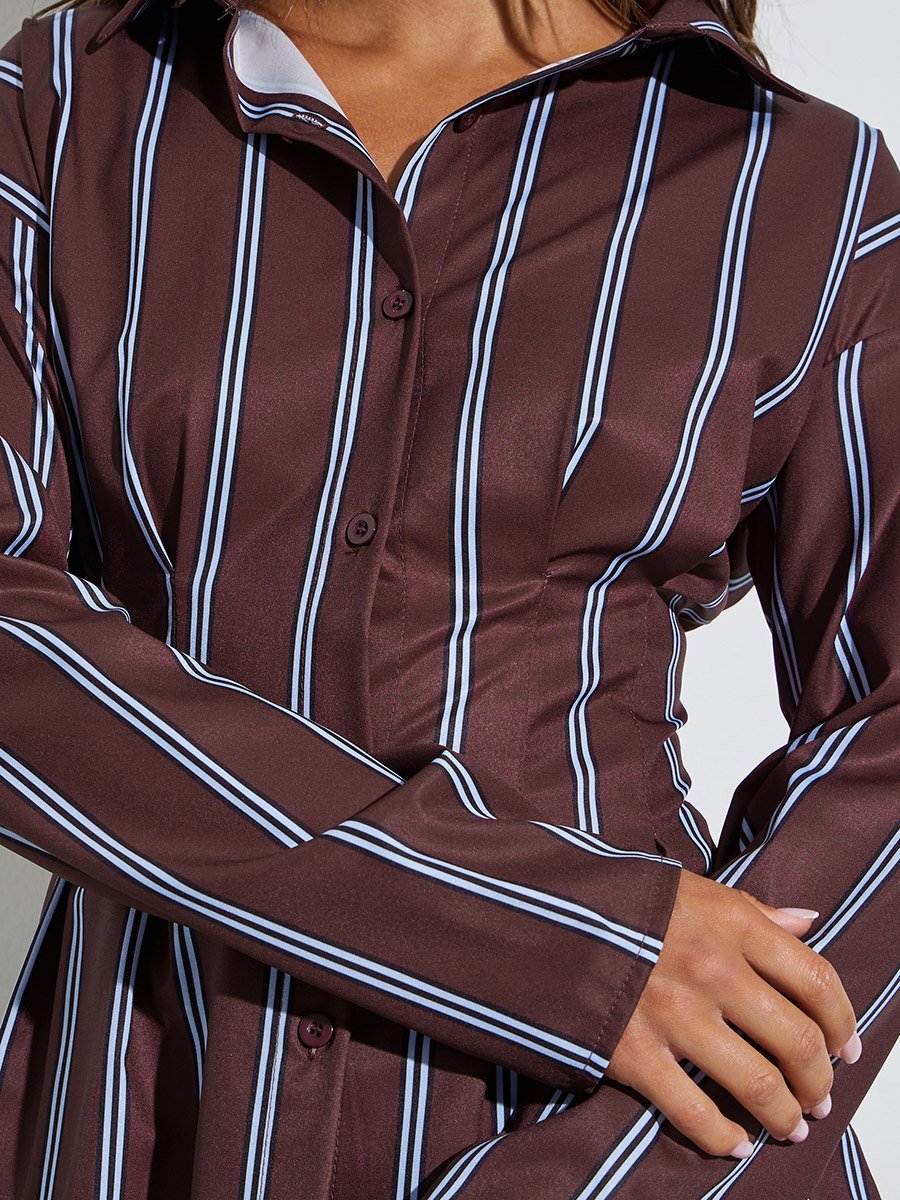 Brown Striped Long Sleeve Shirt