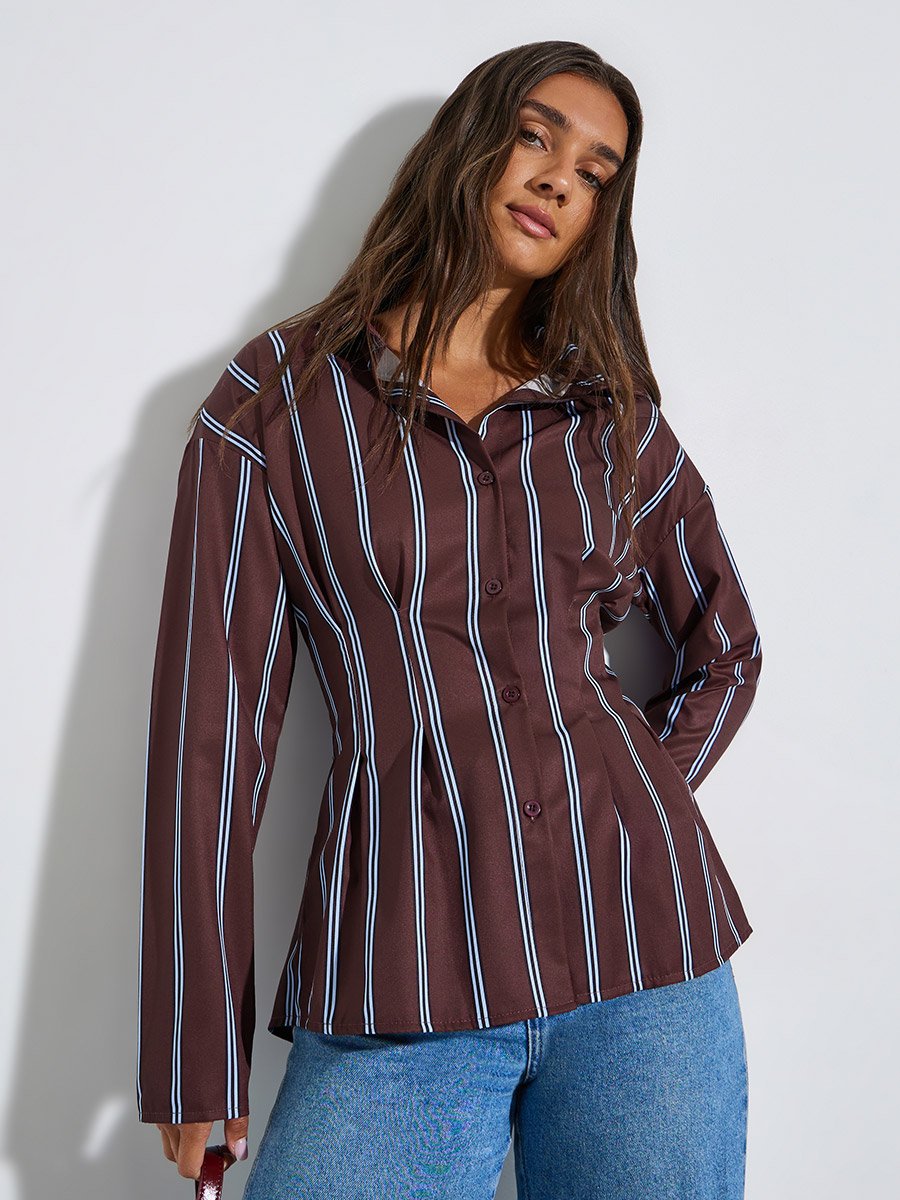 Brown Striped Long Sleeve Shirt