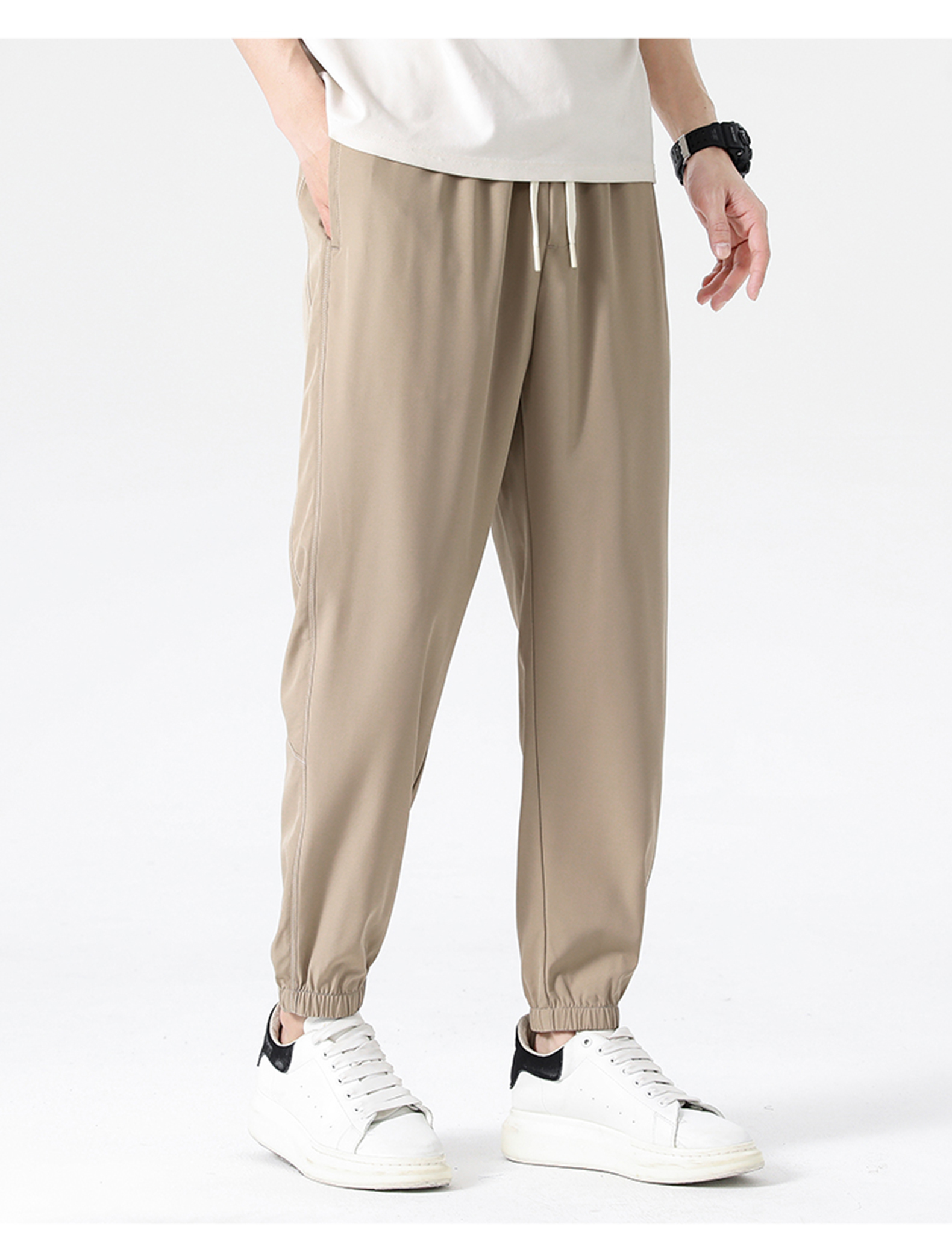 Men Solid Cuffed Joggers with Side Pocket