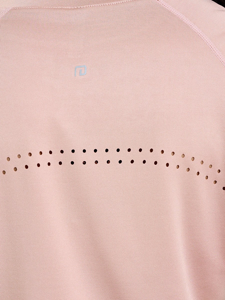 Pink Logo Lasercut Detail Curved Hem Short Sleeve Top