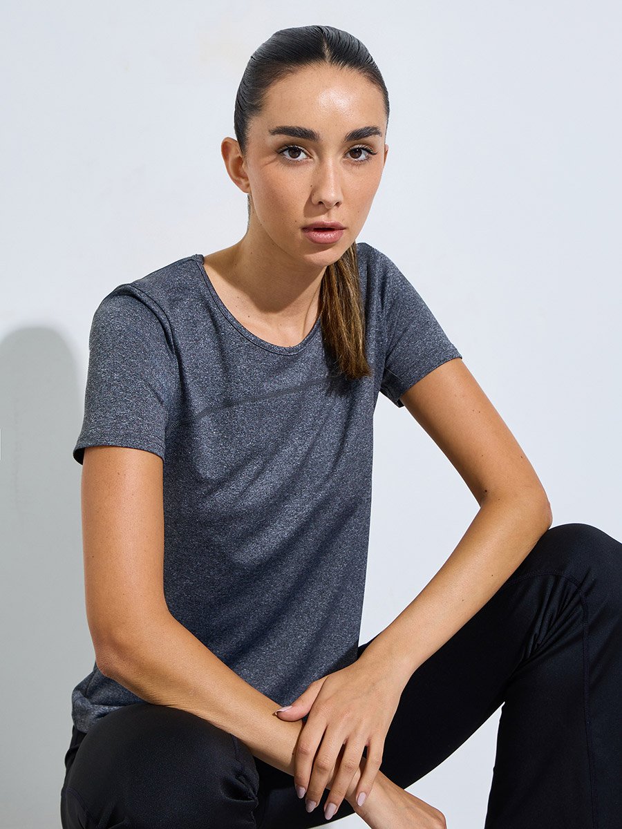 Grey Logo Melange Back Cut Panel short Sleeve Top