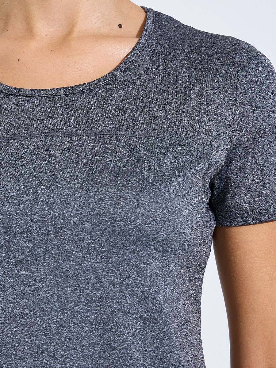 Grey Logo Melange Back Cut Panel short Sleeve Top