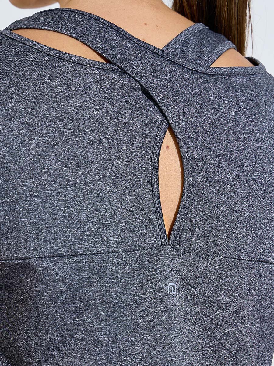 Grey Logo Melange Back Cut Panel short Sleeve Top