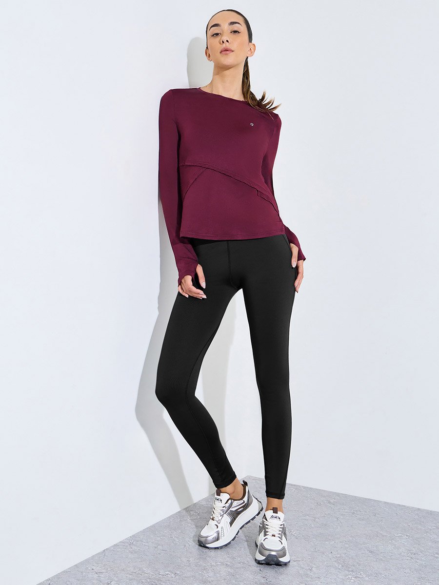 Burgundy Logo Back Reflective Detail Asymmetric Hem Top