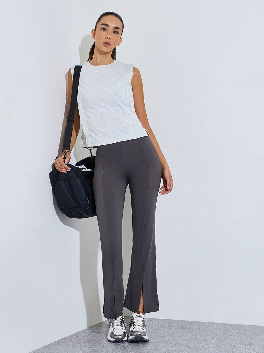 Grey Solid Round Neck Tank Top