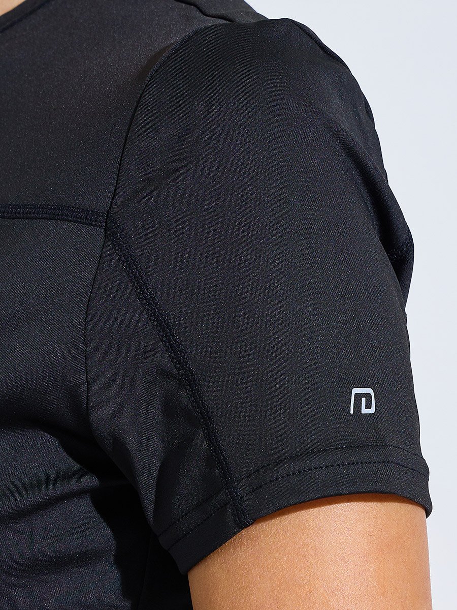 Black Logo Contrast Stitch Detail Short Sleeves Top and Leggings Set