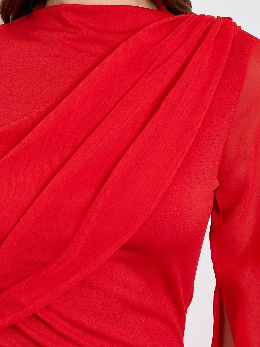 Red Slit Sleeve Draped Maxi Dress