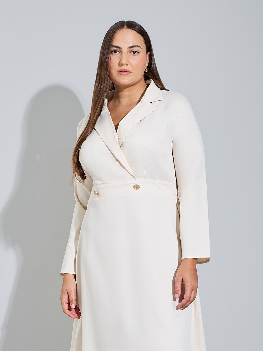 Plus Size Off White Double Breasted A-Line Maxi Dress