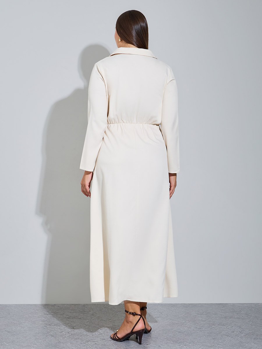 Plus Size Off White Double Breasted A-Line Maxi Dress