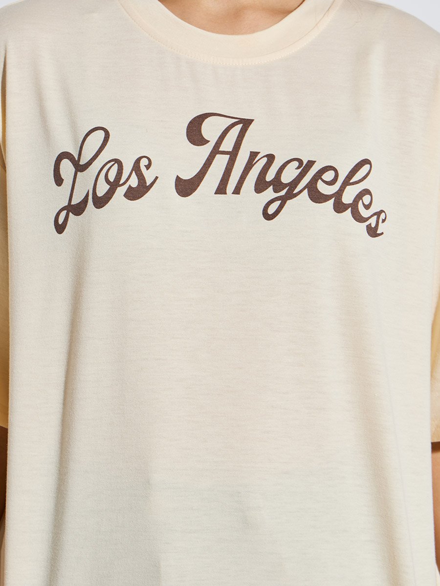 Beige Los Angeles Slogan Oversized T-Shirt