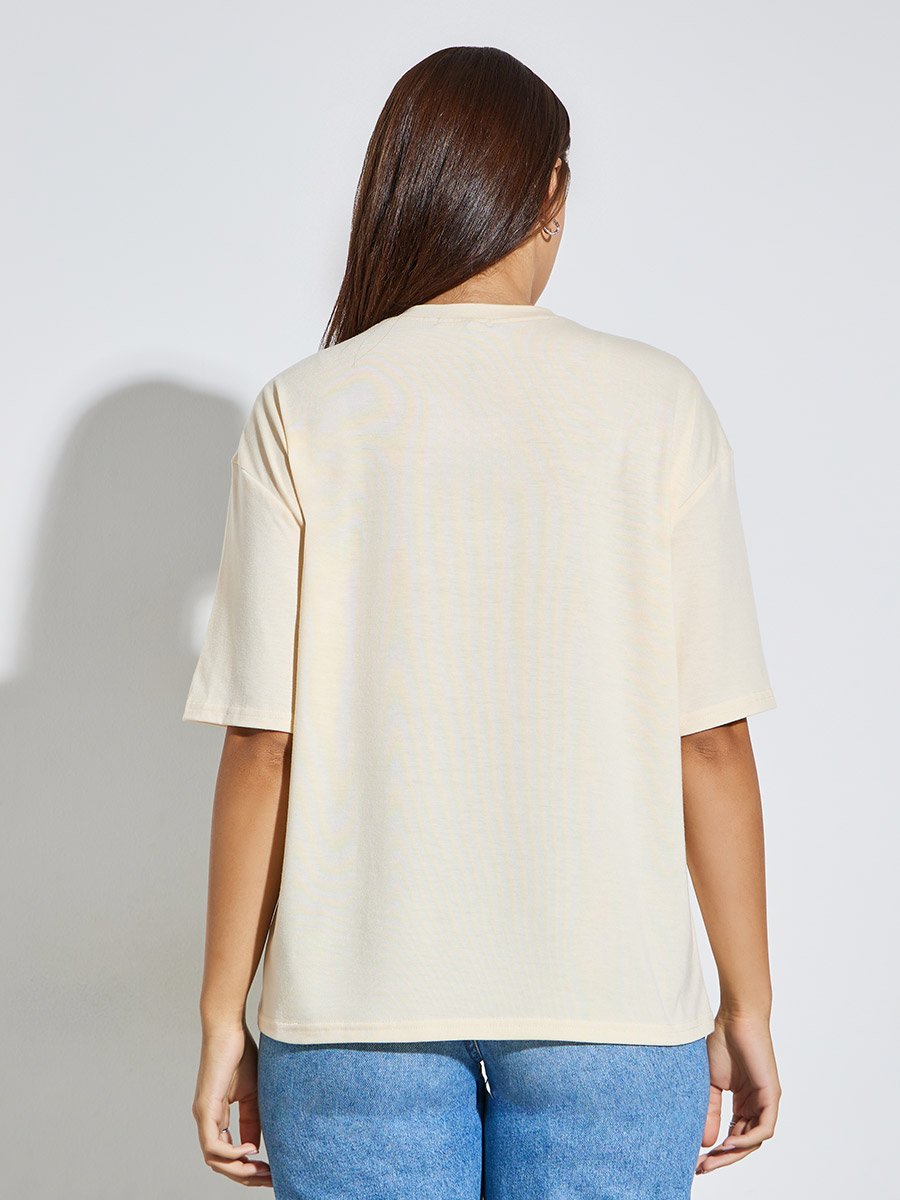 Beige Los Angeles Slogan Oversized T-Shirt