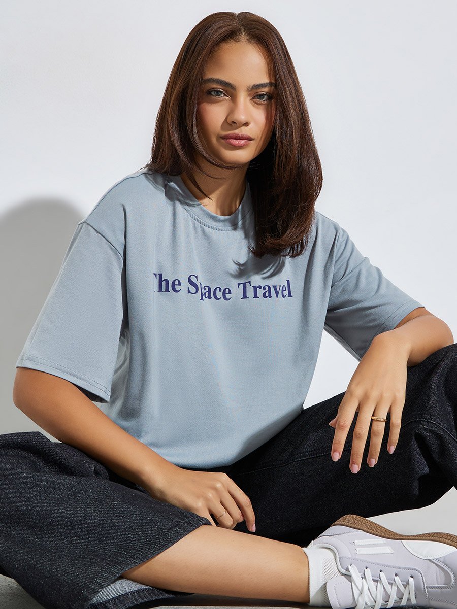 Grey Slogan Oversized T-Shirt