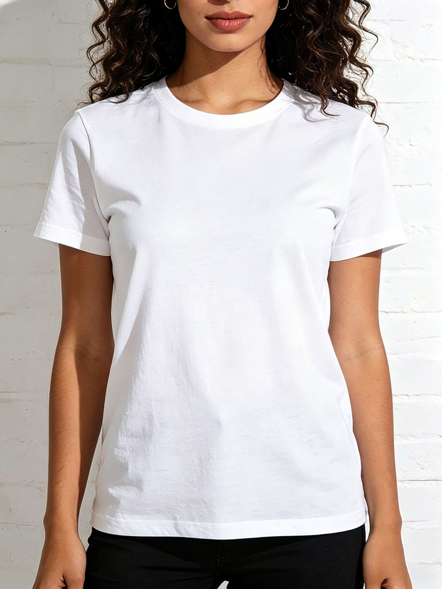 White Solid Crew Neck Regular T-Shirt