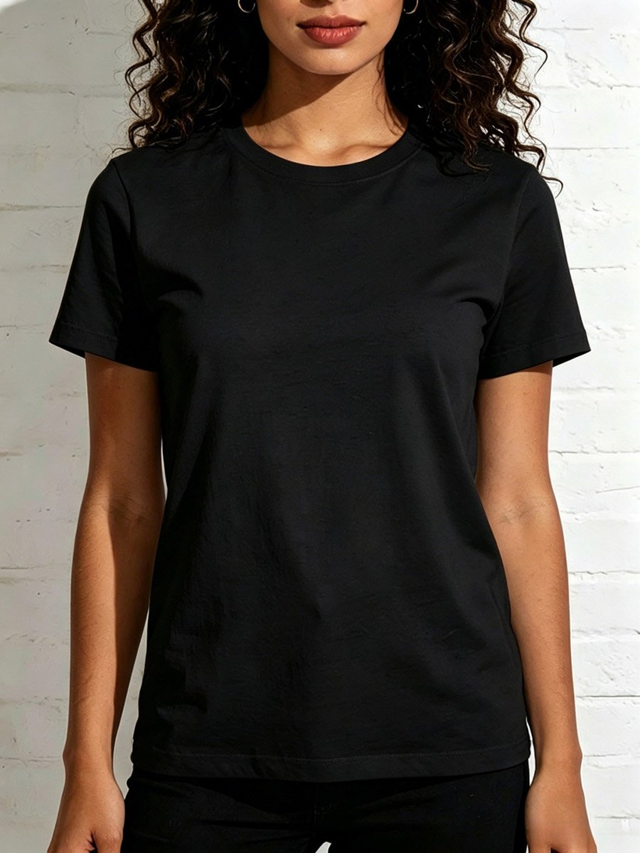 Black Solid Crew Neck Regular T-Shirt