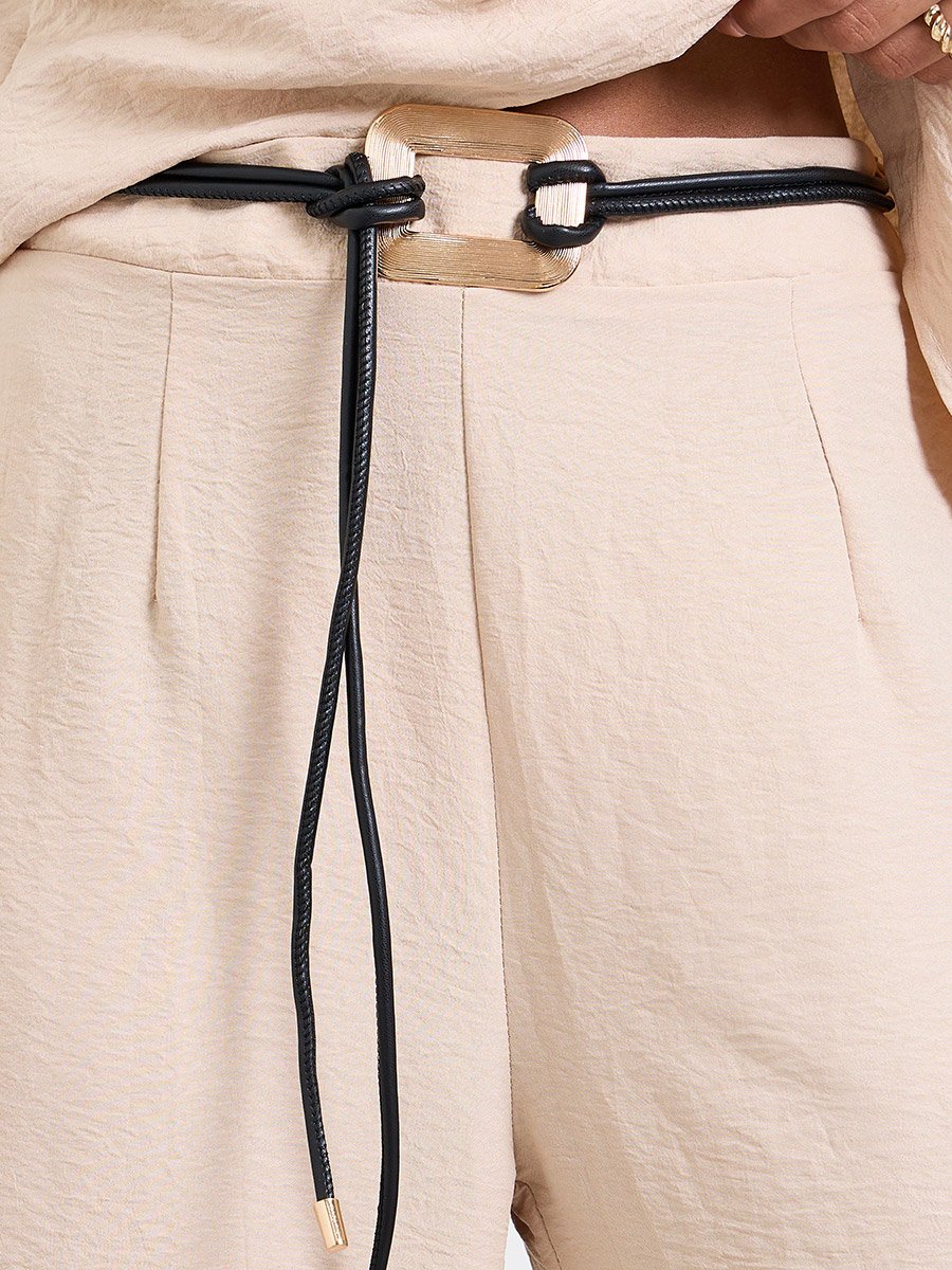 Beige Open Collar Top and Pants Co-Ords Set