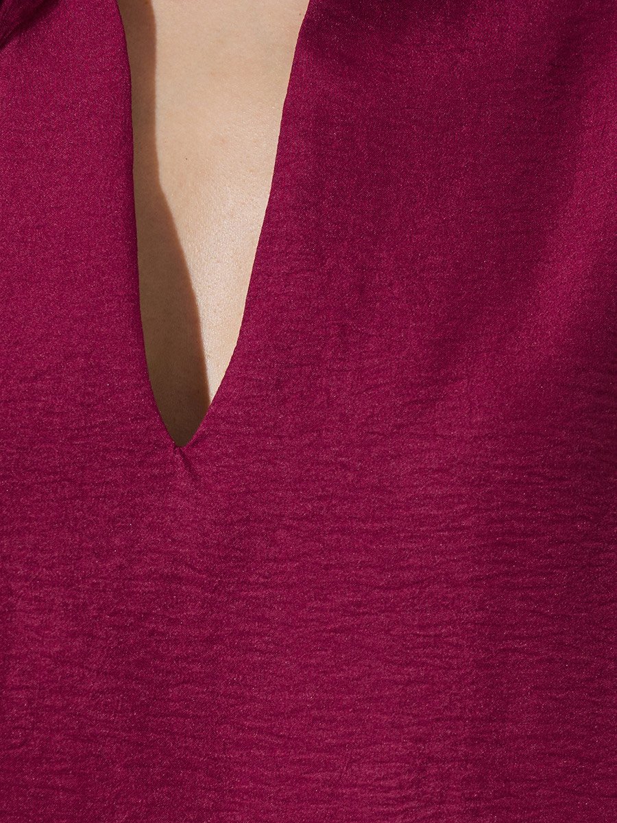 Burgundy Open Collar Top and Pants Co-Ords Set
