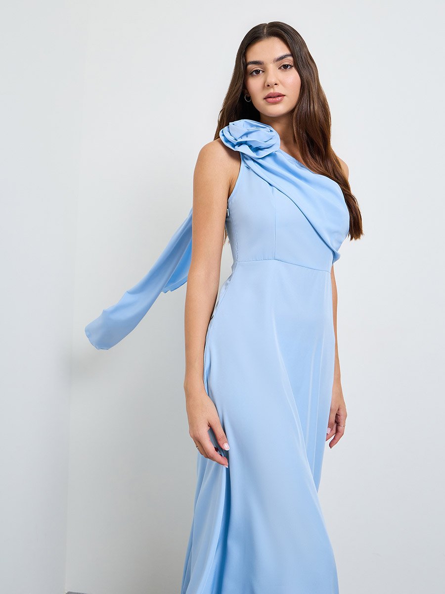 Blue One Shoulder Maxi Evening Dress