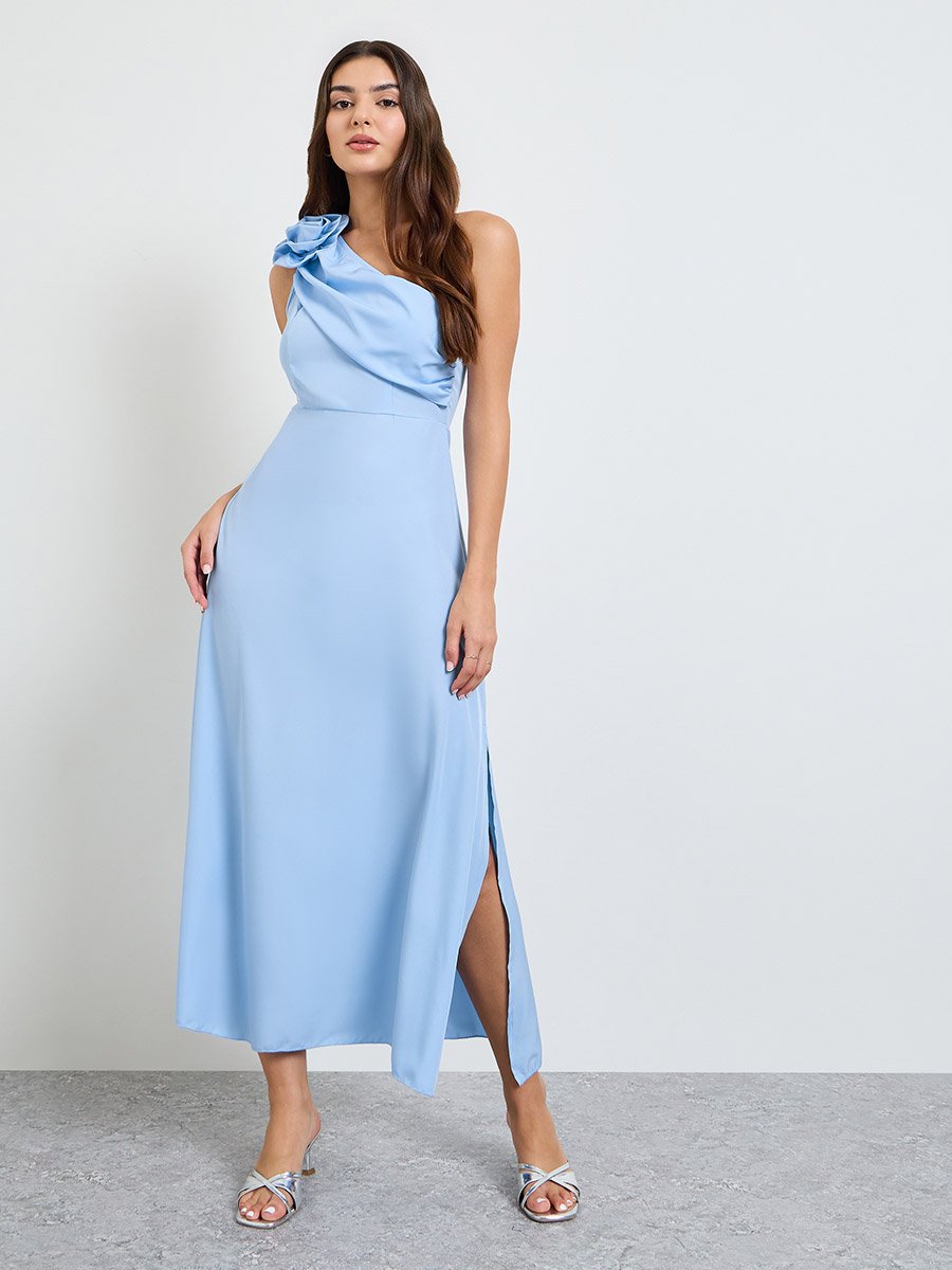 Blue One Shoulder Maxi Evening Dress