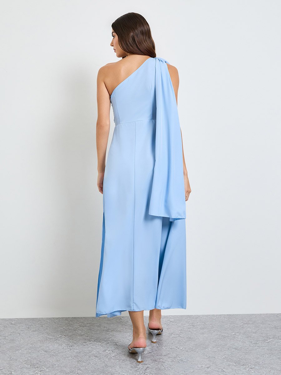 Blue One Shoulder Maxi Evening Dress