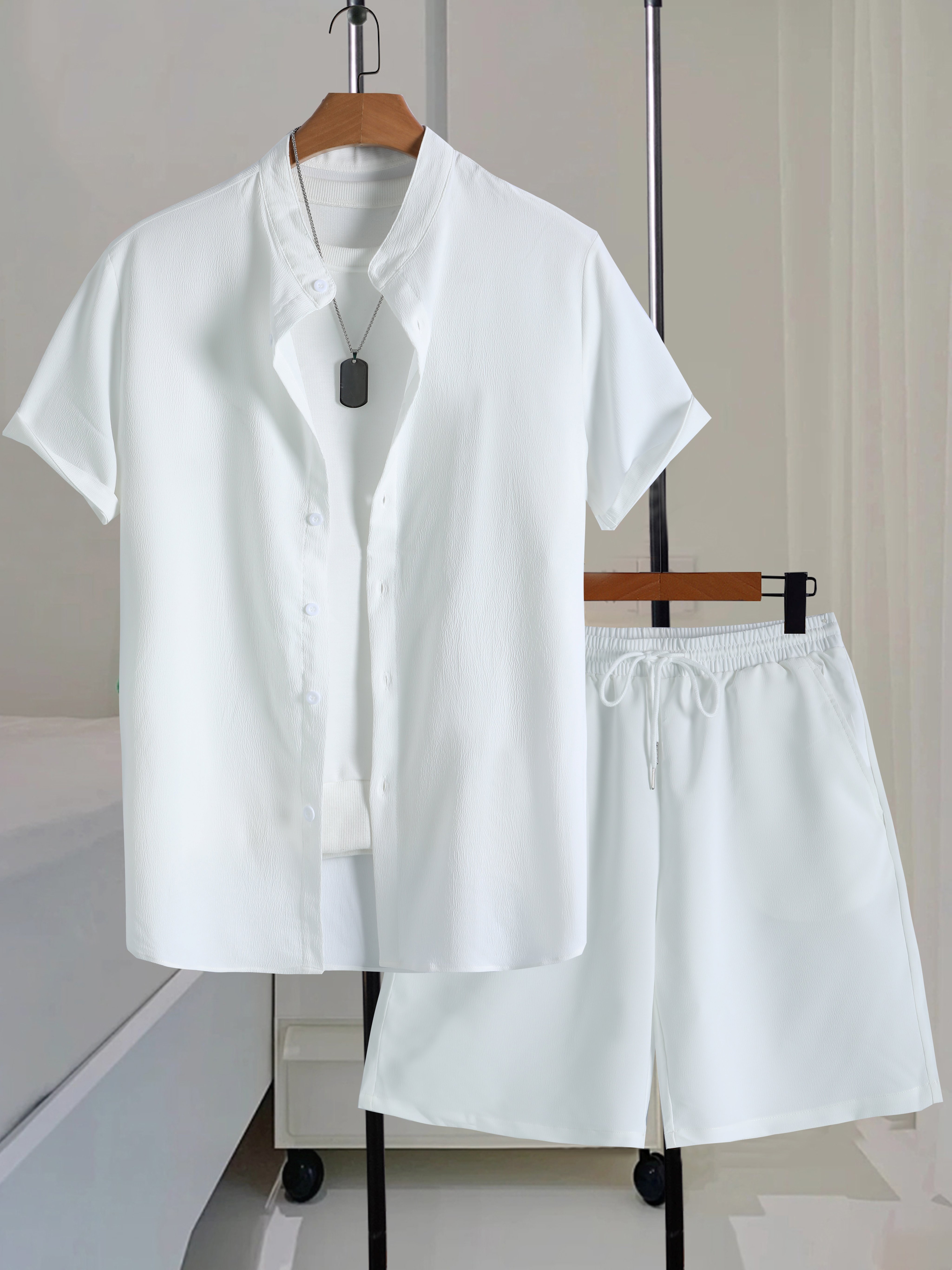 Men White Short Sleeve Shirt and Shorts Co-Ords