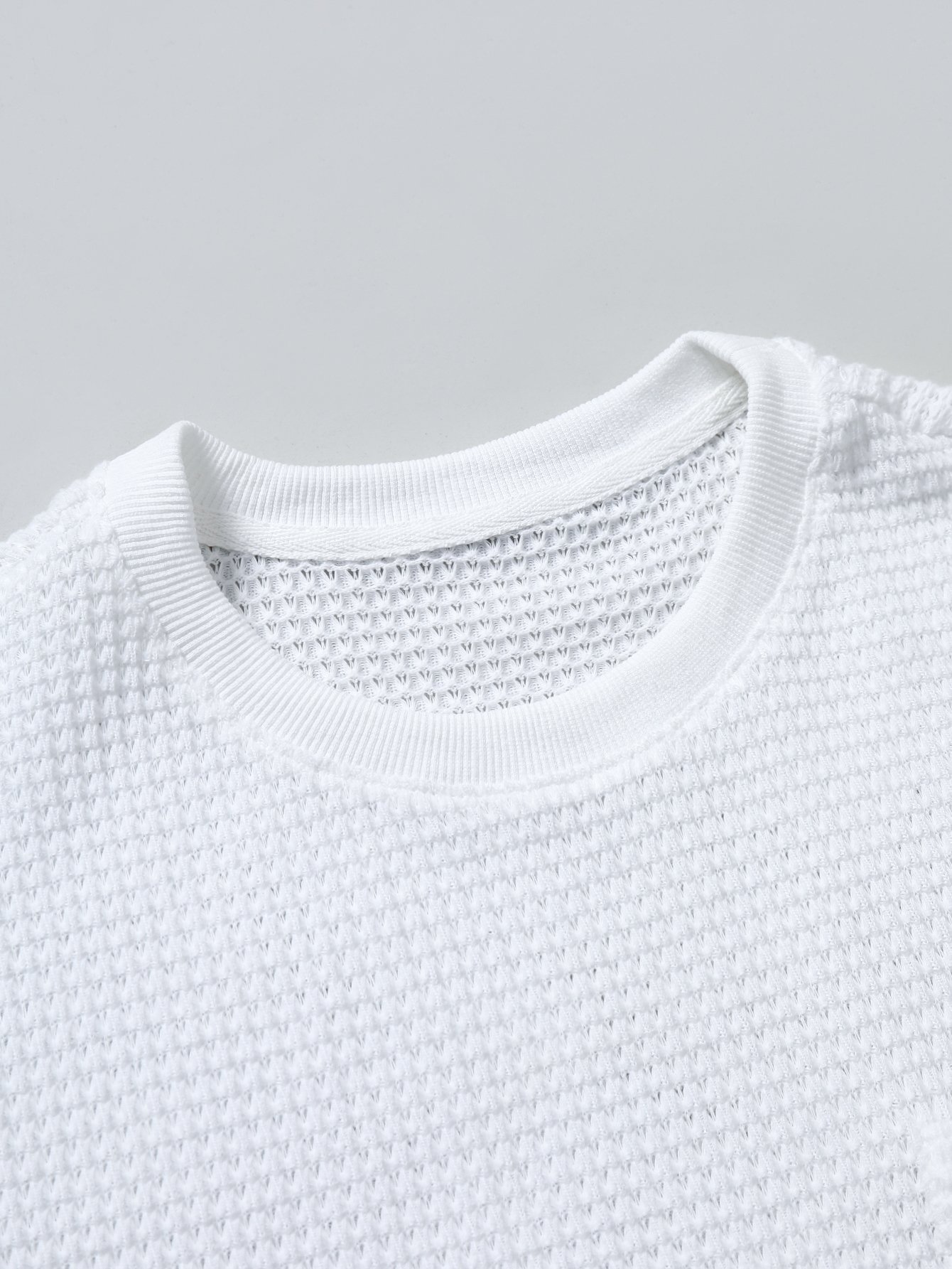 Men White Waffle Knit T-Shirt and Shorts Set