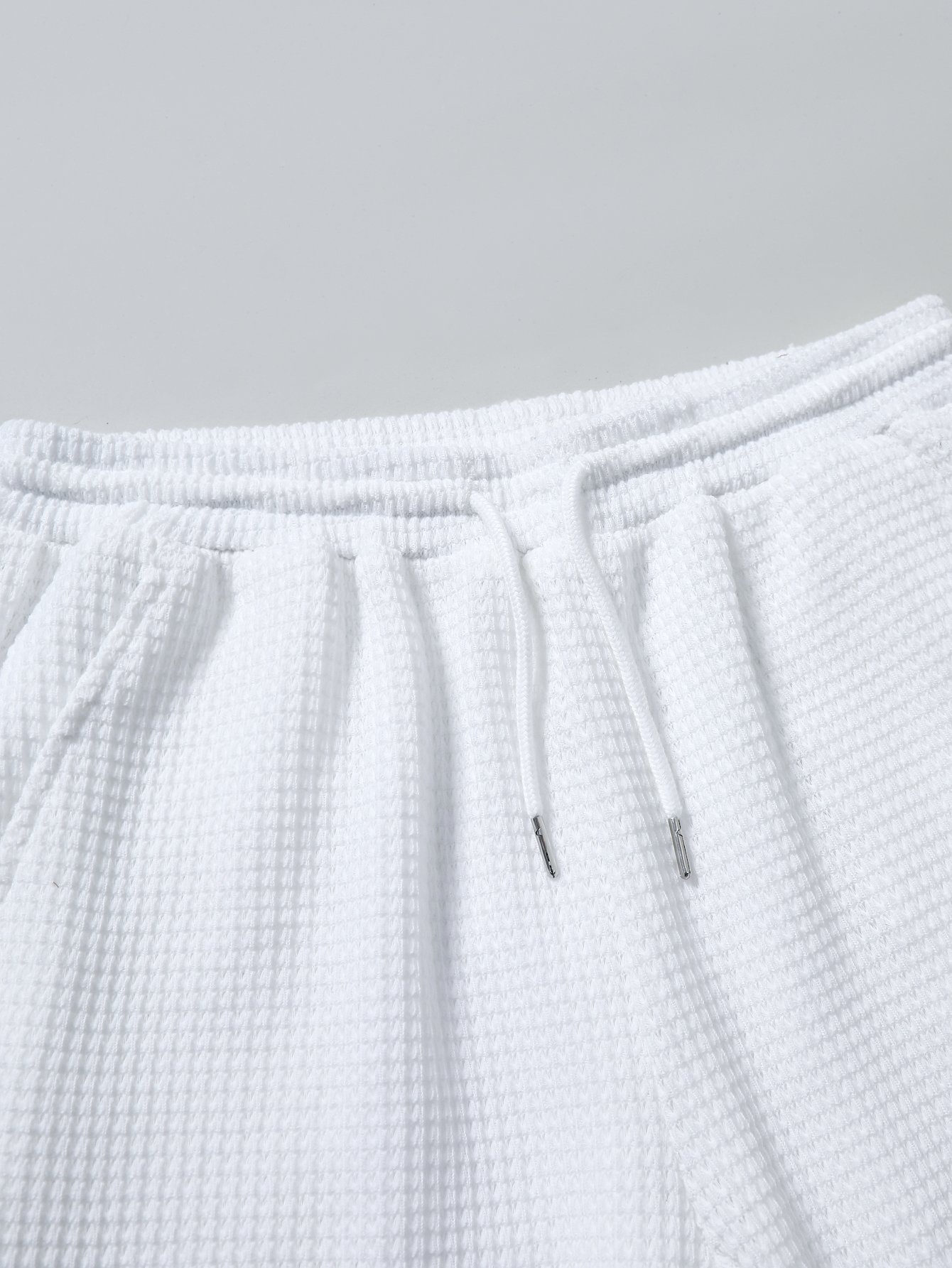 Men White Waffle Knit T-Shirt and Shorts Set